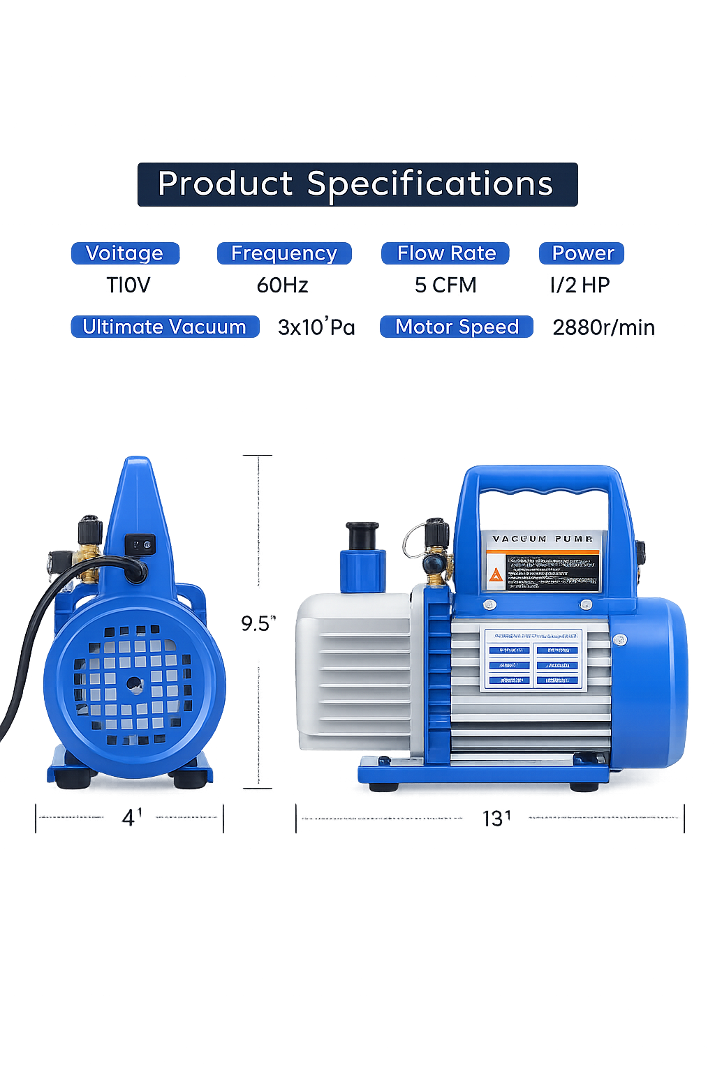 1/2 HP 5CFM HVAC Vacuum Pump